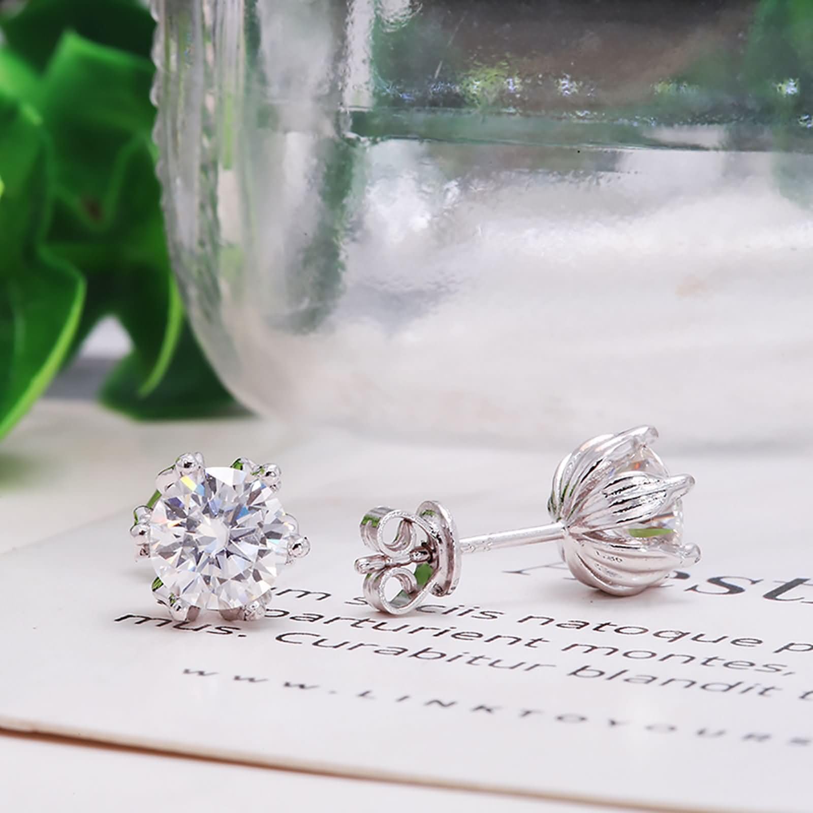 9K / 14K / 18K Weißgold Ohrringe Damen, Blume mit Moissanit 1 Karat, Schmuck Ohrringe Frauen Silber