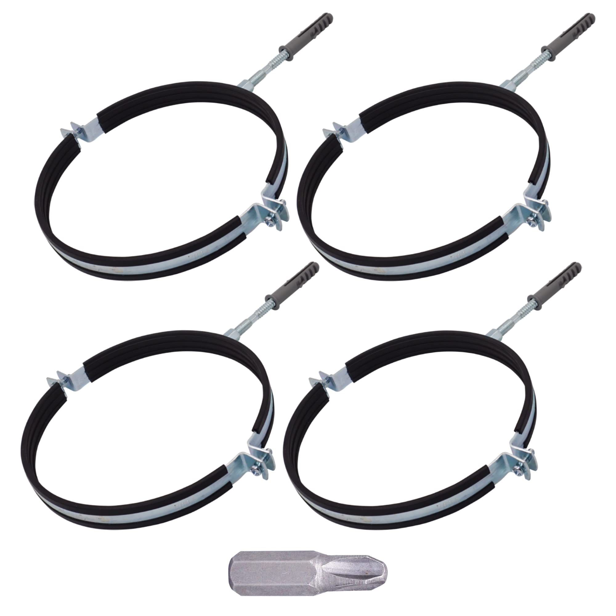 Skir'co Black (4 Pcs) Pipe Brackets With Rubber Linings For 180 Mm Pipes, Pipe Supports For Wall And Ceiling Mounting, Pipe Clamps