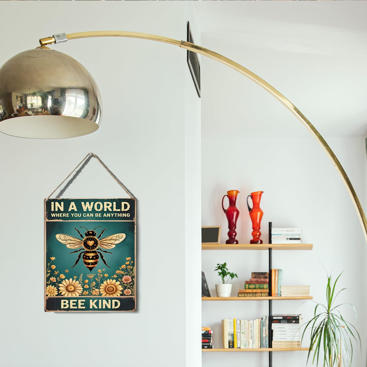 Inspirational Bee Sign - "In A World Where You Can Be Anything Bee Kind" with Floral Background - Motivational Wall Decor Plaque (6.7 x 10 Inches) - 5