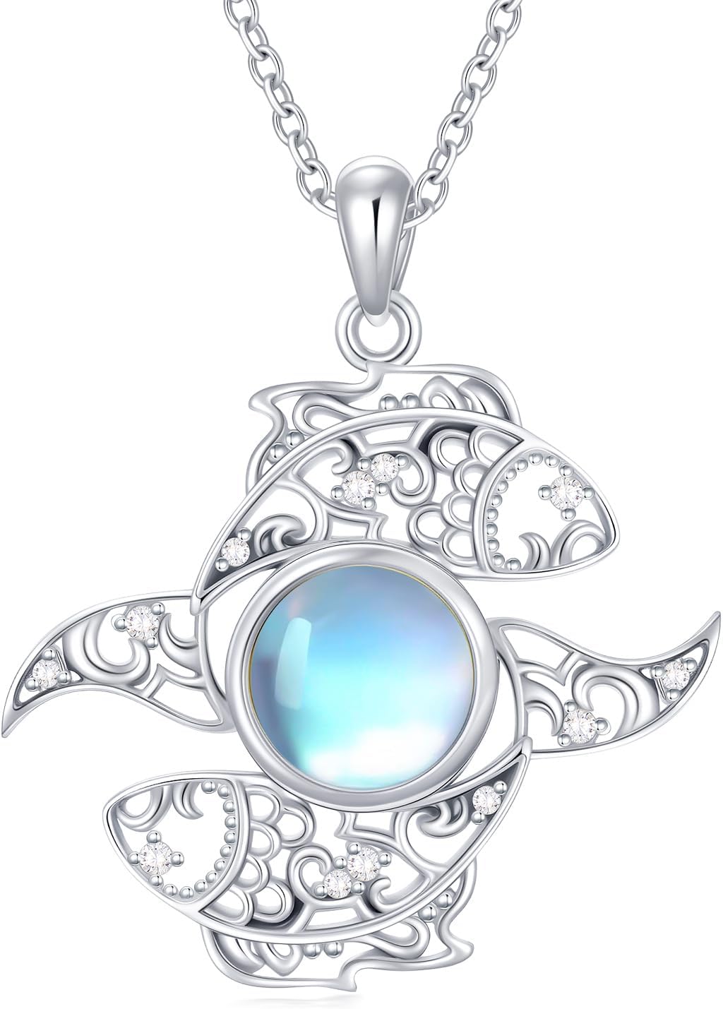 925 Sterling Silver Ocean Animals Moonstone Necklace, Dolphin/Crab/Fish/Sea Horse Pendant Necklace for Women, Moonstone Jewelry Gift for Mother Wife Lover, Birthday Anniversary