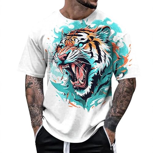 Men's T-Shirts Tiger Print Graphic T Shirts 3D Animal Tiger Head Short Sleeve Tee Shirts Tops Loose Sports Funny Novelty T-Shirts