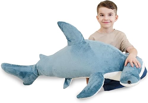 Tiburón Hammerhead de 37 pulgadas, animal de peluche suave gigante de tiburón de peluche realista, animal del océano azul, regalo para niños y