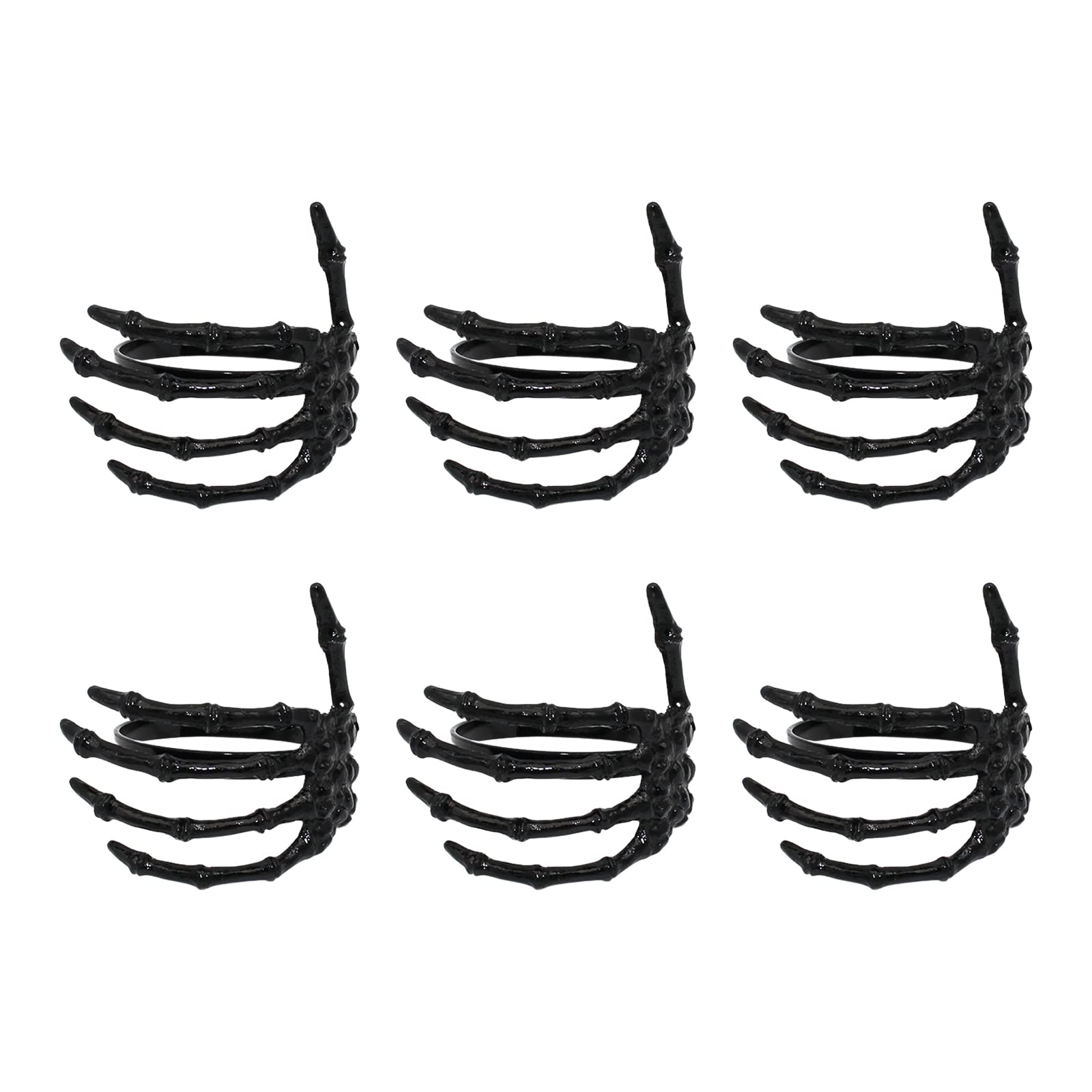 TITA-DONG Napkin Rings Set of 6, Halloween Decorations Napkin Ring, Creative Horror Skeleton Hand Exquisite Scary Alloy Napkin Holder for Halloween Party Table Curtain(black)