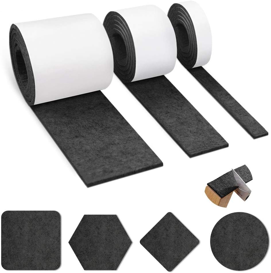 Felt Gliders Self-Adhesive 3 Rolls Felt Gliders Black Felt 100 cm x 10 cm + 100 cm x 5 cm + 100 cm x 2 cm Felt Self-Adhesive Furniture Gliders Protective Layer