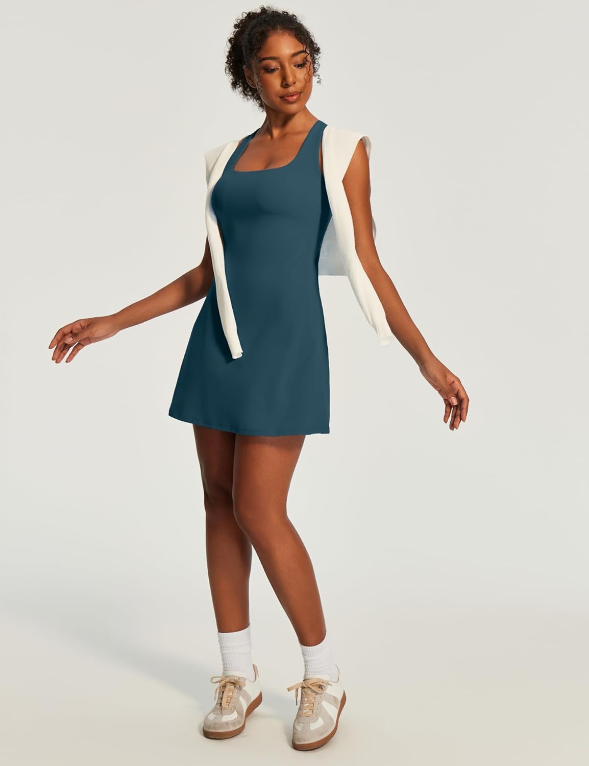 Ewedoos Womens Tennis Dress Built in Bras & Shorts Square Neck Sleeveless Workout Athletic Dress Golf Summer Outfits