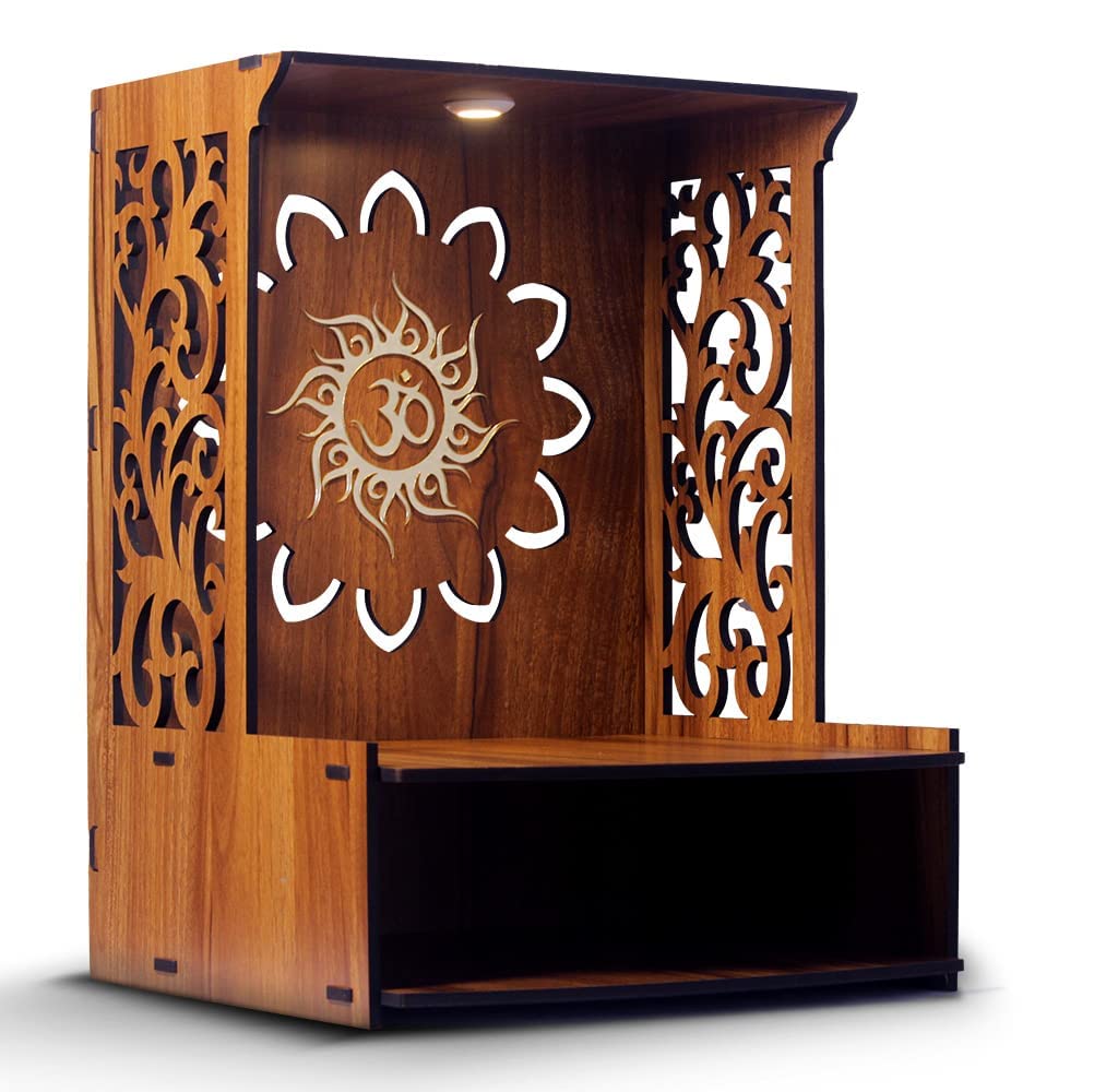 Pooja tempio in legno per la casa Pooja Mandir per casa e ufficio Puja Mandir Diwali regalo Iten articolo religioso (H- 15,5, L- 11,5, W-28 pollici)