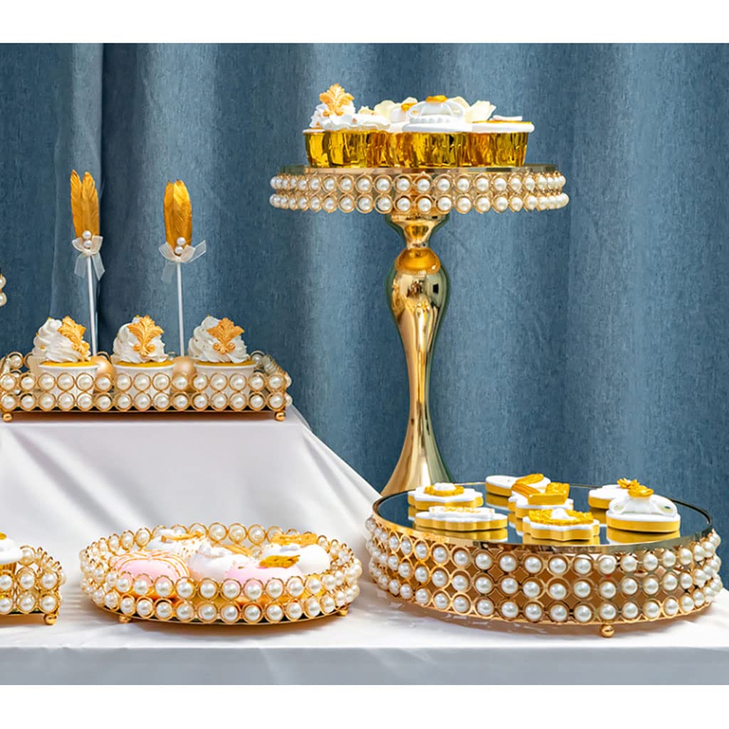 Desserts Support à gâteau Romain Support à gâteau décoratif en métal avec Dessus en Verre perlé Rond Biscuits dorés Cupcake Dessert Support pour Affichage de collation de Fruits Fruits