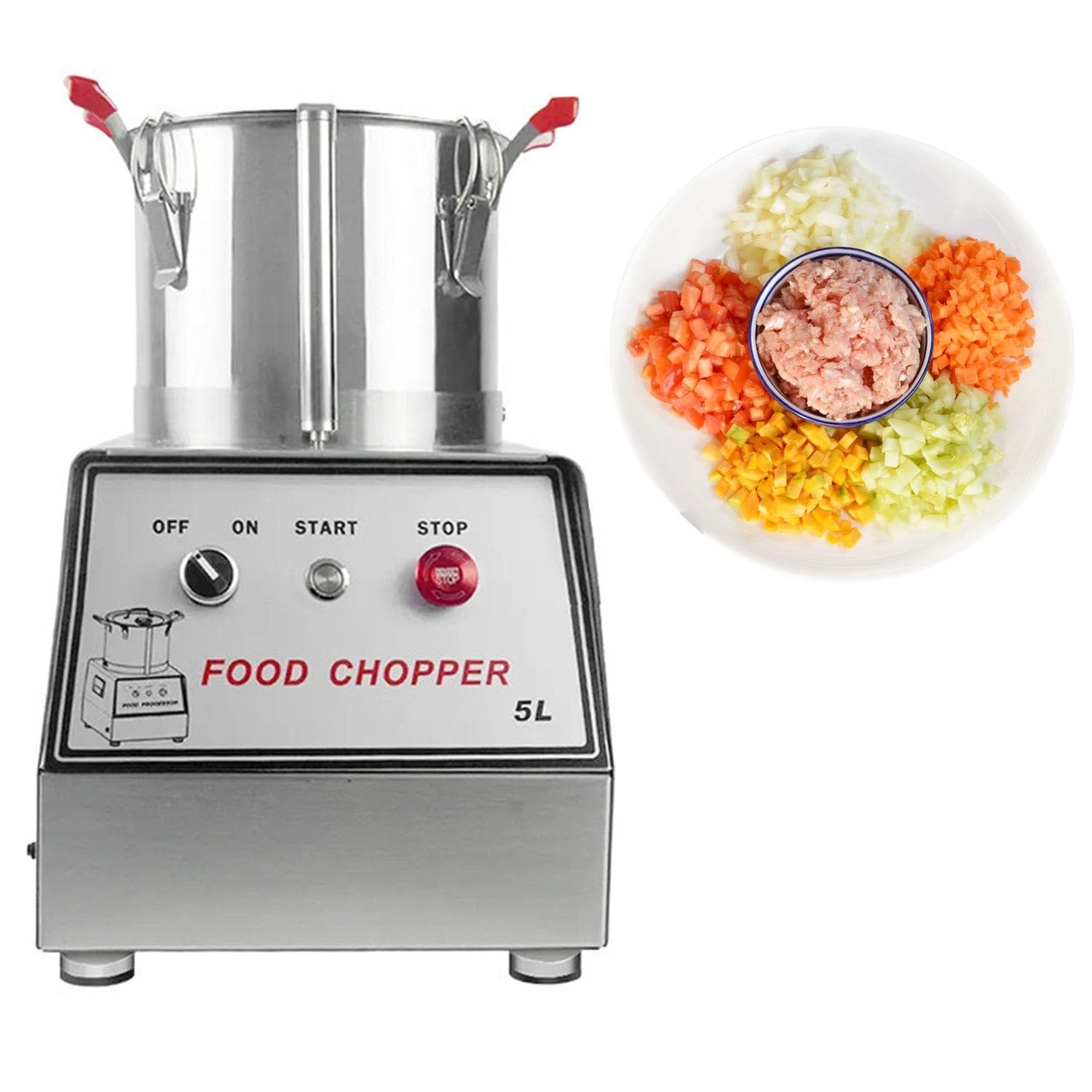 Professionale Tritatutto Verdure Grande capacità 10l,Tritacarne Elettrico 1400 Giri/Min,Acciaio Inox Tagliaverdure Automatico,per Verdure,Frutta,Carne E Cereali 5L