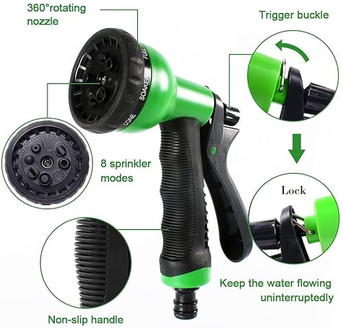 Riemex Hose Nozzle Heavy Duty 2022, 8 Adjustable Watering Patterns, High Pressure, Spray Nozzle for Garden Hose, Lawn, Car Wash (1, Green)