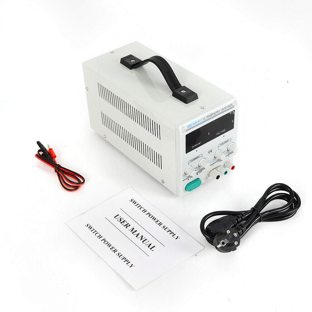 Fuente de alimentación para laboratorio, 0-30 V, 0-10 A, transformador CC, regulable, 4 indicadores digitales LED, resistente a sobrecarga y cortocircuito