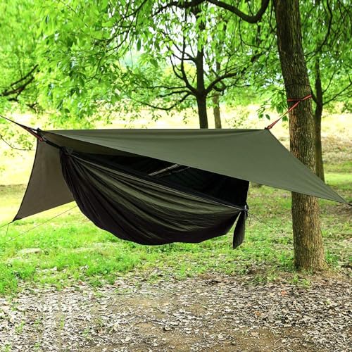 Premium Hängematten-Set Mit Regenfliege & Insektennetz | Komplettset Für Camping & Outdoor - Inkl. Baumgurte & Trockensack