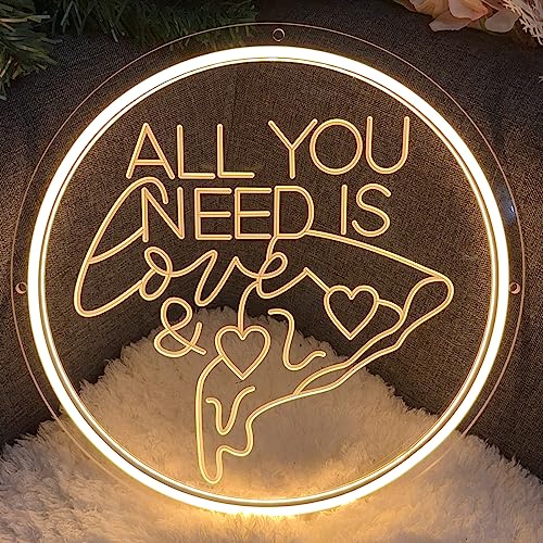 Image of All You Need Is Love &Pizza Neon Sign For Wall Decor 3D Art Carving Design Indoor Bedroom Led Neon Signs Backdrop Flex Christmas Party Business Room Shop Window Birthday Gift(Warm White,USB,30x30CM)