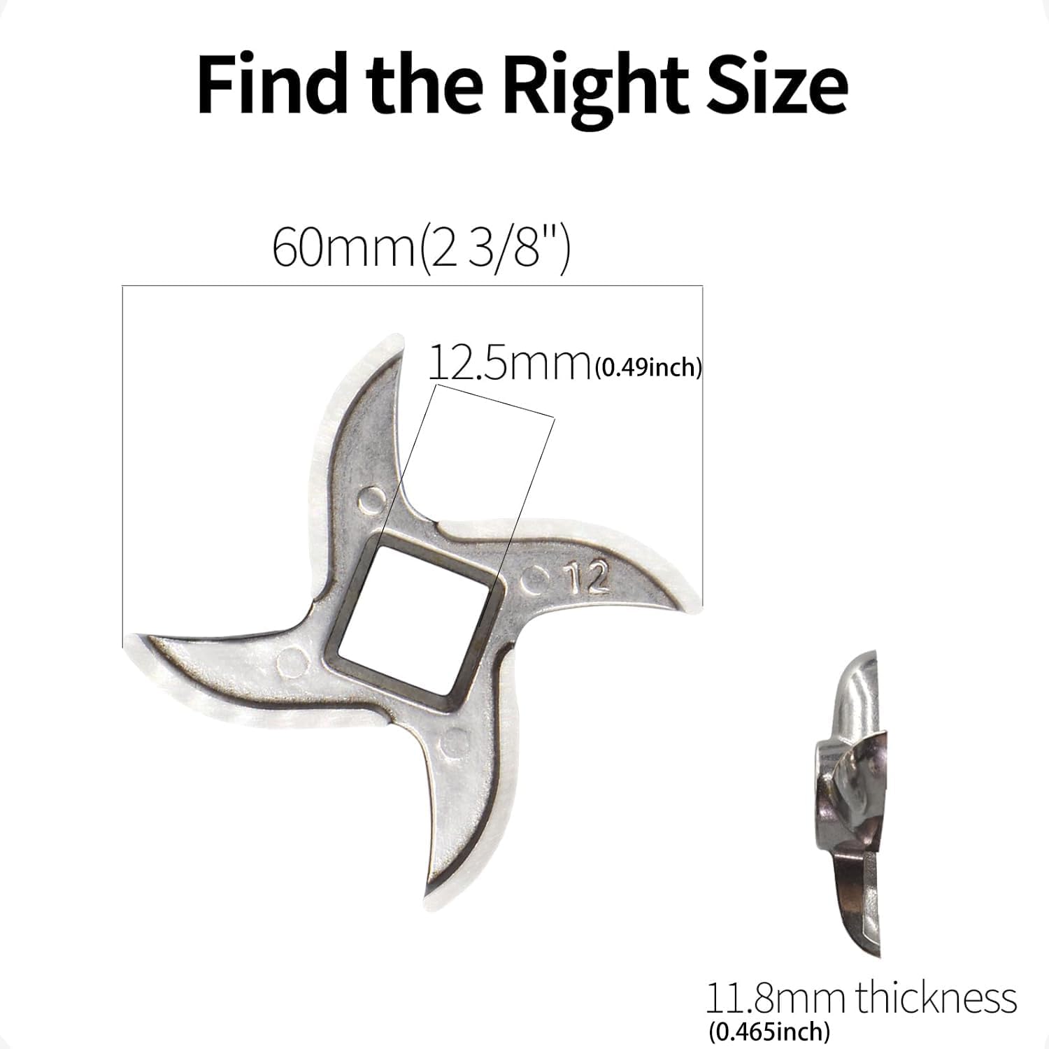 2 PCS 12# Meat Grinder Blade, Meat Grinder Blades Replacement Parts, Stainless Steel Knife Cutter Meat Grinder Accessories, Please check the size and shape