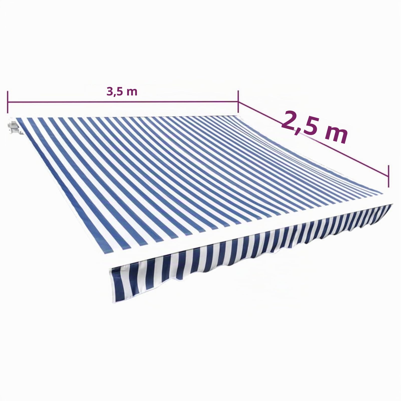 Homgoday Toile pour store banne - Tissu de rechange - Protection solaire - Avec volant - Housse de rechange pour store - Bleu et blanc - 350 x 250 cm (sans cadre)