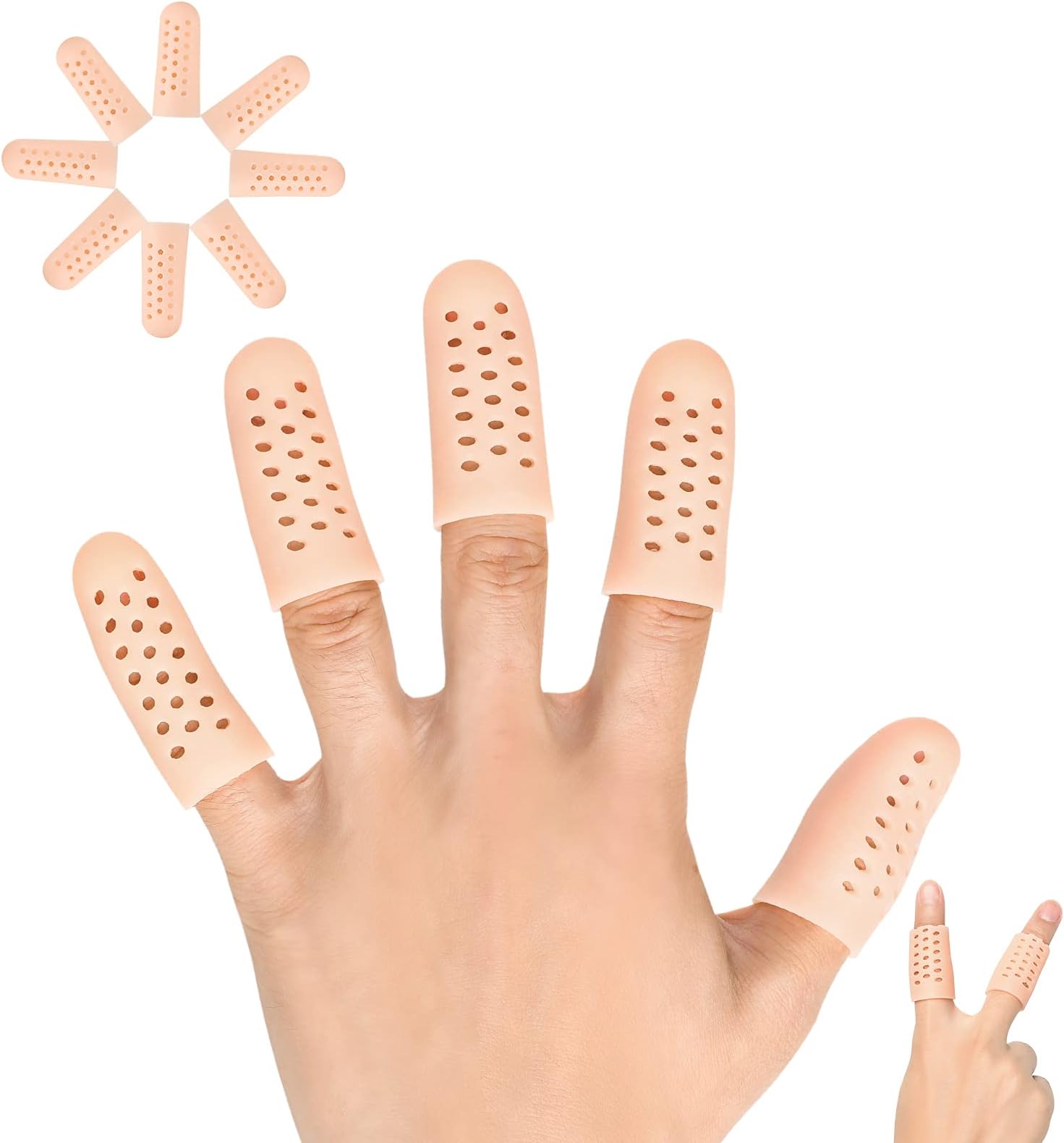 Pnrskter Gel Finger Cots, Finger Protector Support (14 PCS, Breathable NEW MATERIAL), Finger Sleeves Great for Trigger Finger, Hand Eczema, Finger Cracking, Finger Arthritis and More.