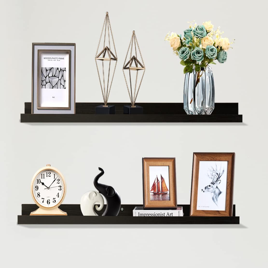 O&K FURNITURE Set of 2 Black Picture Ledge Diaplay Wall Shelf, 18.9" Length