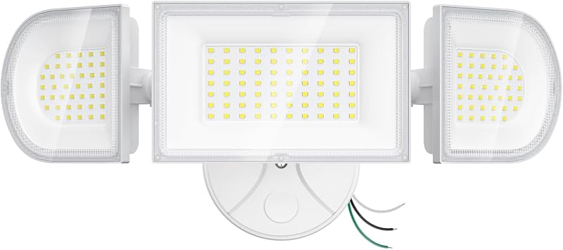 180W LED Security Light, 18000LM Flood Light Outdoor, Wired, Switch Controlled, IP65 Waterproof Exterior Floodlight, 6500K Daylight White, 3 Adjustable Heads for Garage, Yard, Entryway (White)