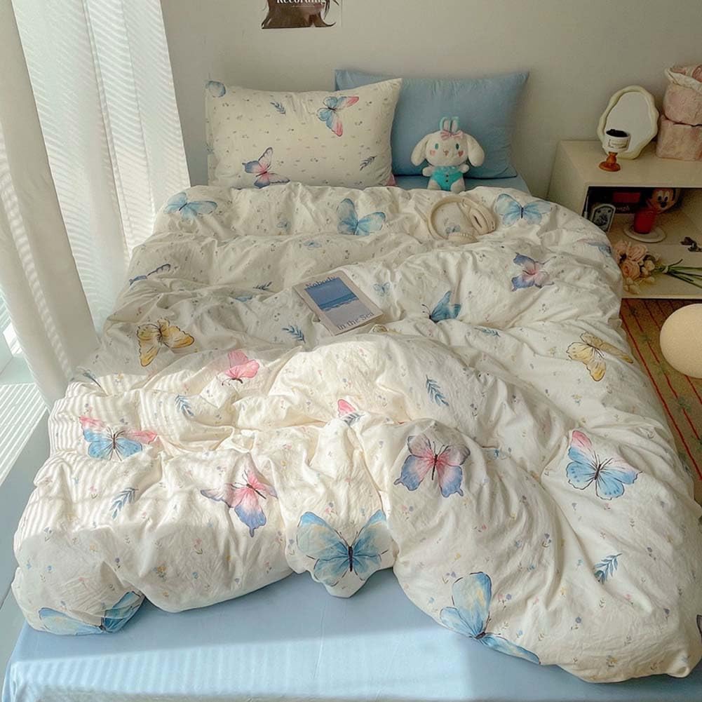 Nayoroom Butterfly Duvet Cover Queen Size Blue White Floral Duvet Cover 3 Pieces Girls Cute Dorm Bedding Sets Soft Lightweight Washed Microfiber Spring Cottagecore Bedding Set