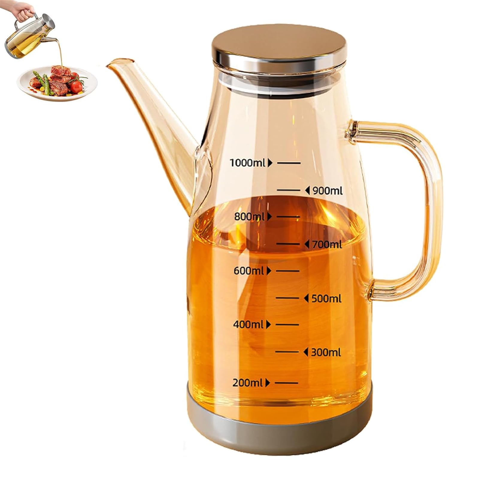 Oil Dispenser Bottle with Drip Free Spout,Oil Dispenser for Kitchen, Glass Cooking Oil Dispenser Bottle with Non Slip Bottom and Spout Cap (1000ml)