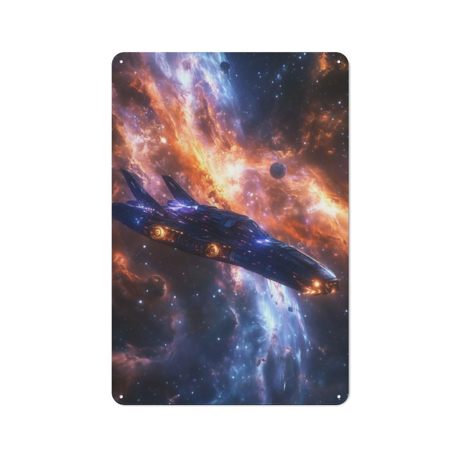 Junmoney Spaceship In Nebula Tin Wall Plaque 30X20cm With For Workshop Wall, Suited To Workshop Decor Fans, For Retro Home Interiors