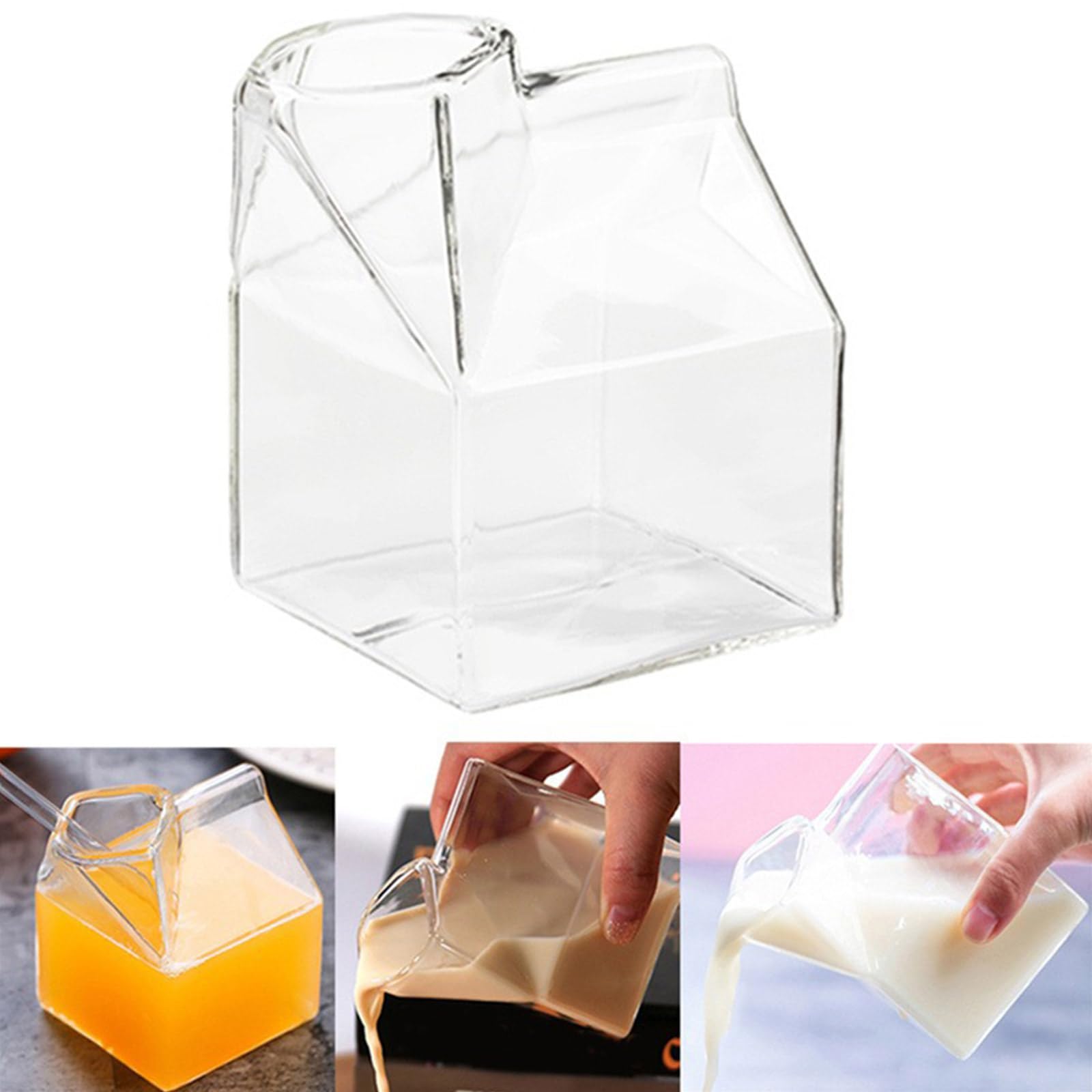 Zkbszn Glass,Milk Box Shape Glass Cups Clear Cocktails Glasses Square Container Pitcher Students Drink Bottle Teas Drinkware