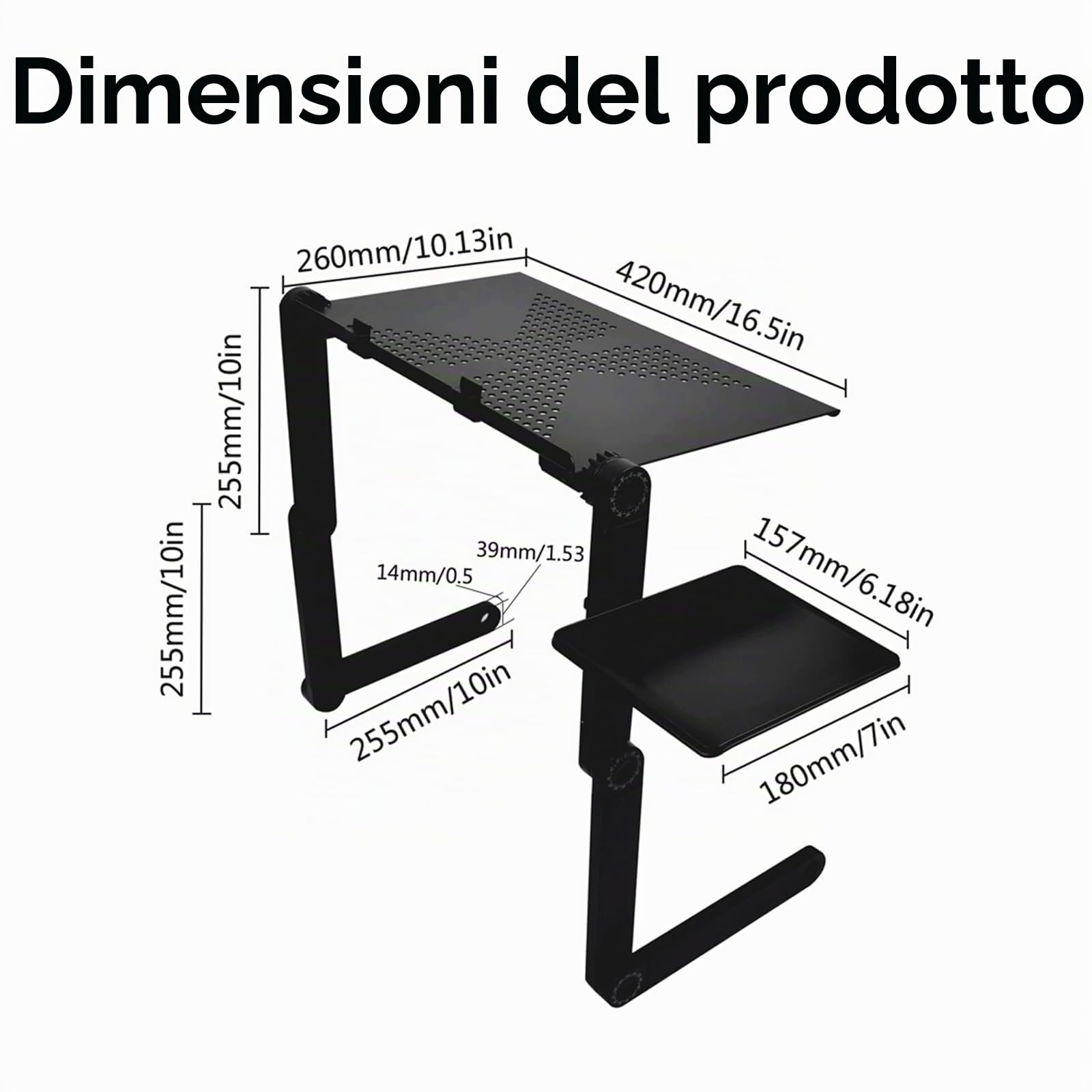 Ideal Swan Supporto PC Portatile Regolabile Laptop Stand Tavolino PC Regolabile Alluminio Supporto Notebook Computer con Pannello Porta Mouse per MacBook dell HP Samsung Lenovo Huawei - Nero