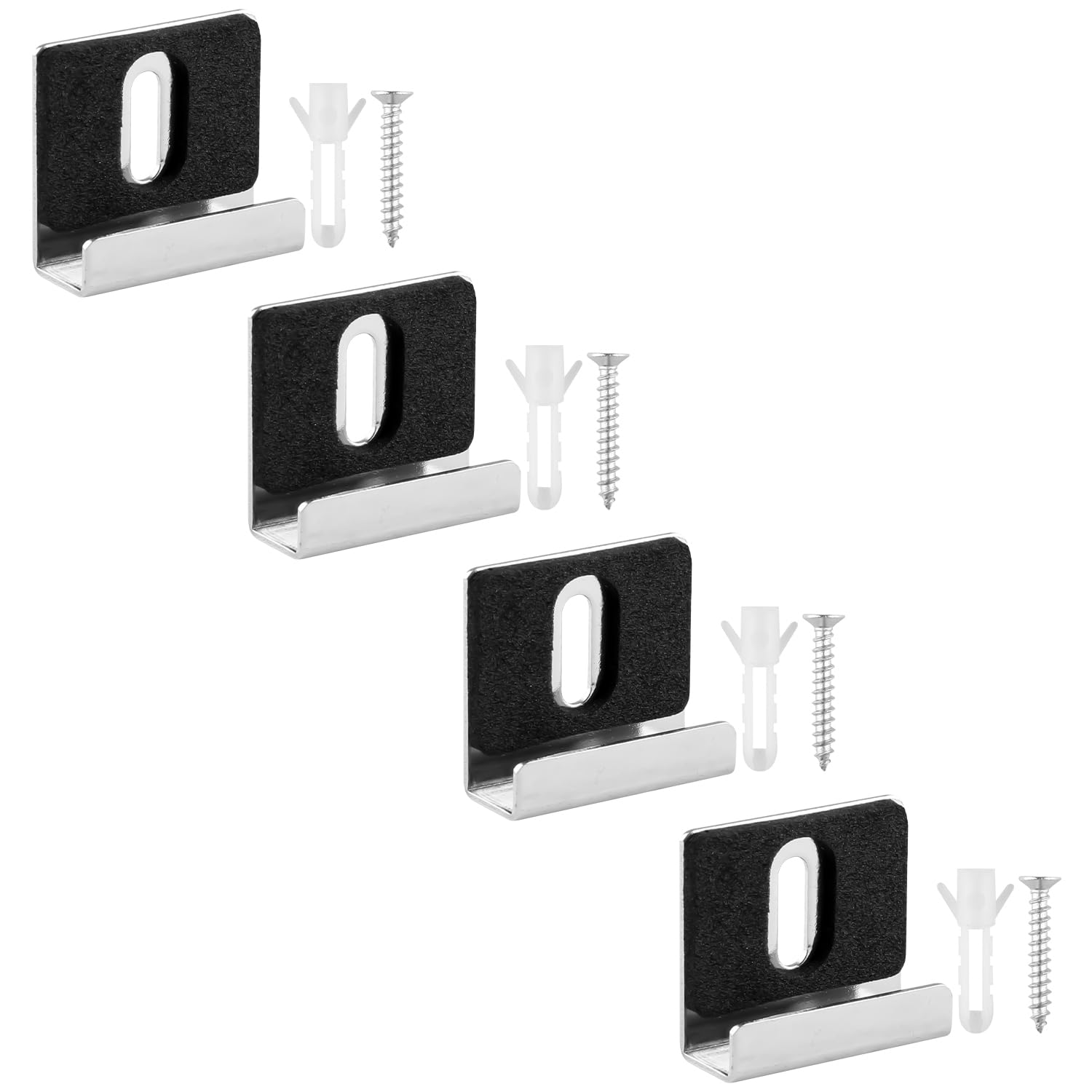 Hopzab Silver 4Pcs Stainless Steel Mirror Clips, Adjustable Wall Mount Fixings For Frameless Glass Mirrors, Bathroom Bedroom Home Decor