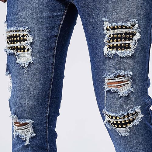 Workout Denim Pants for Men Vintage Classic Summer Distressed Stretch Jeans Ripped Steampunk Work Pants 80s Outfits 7