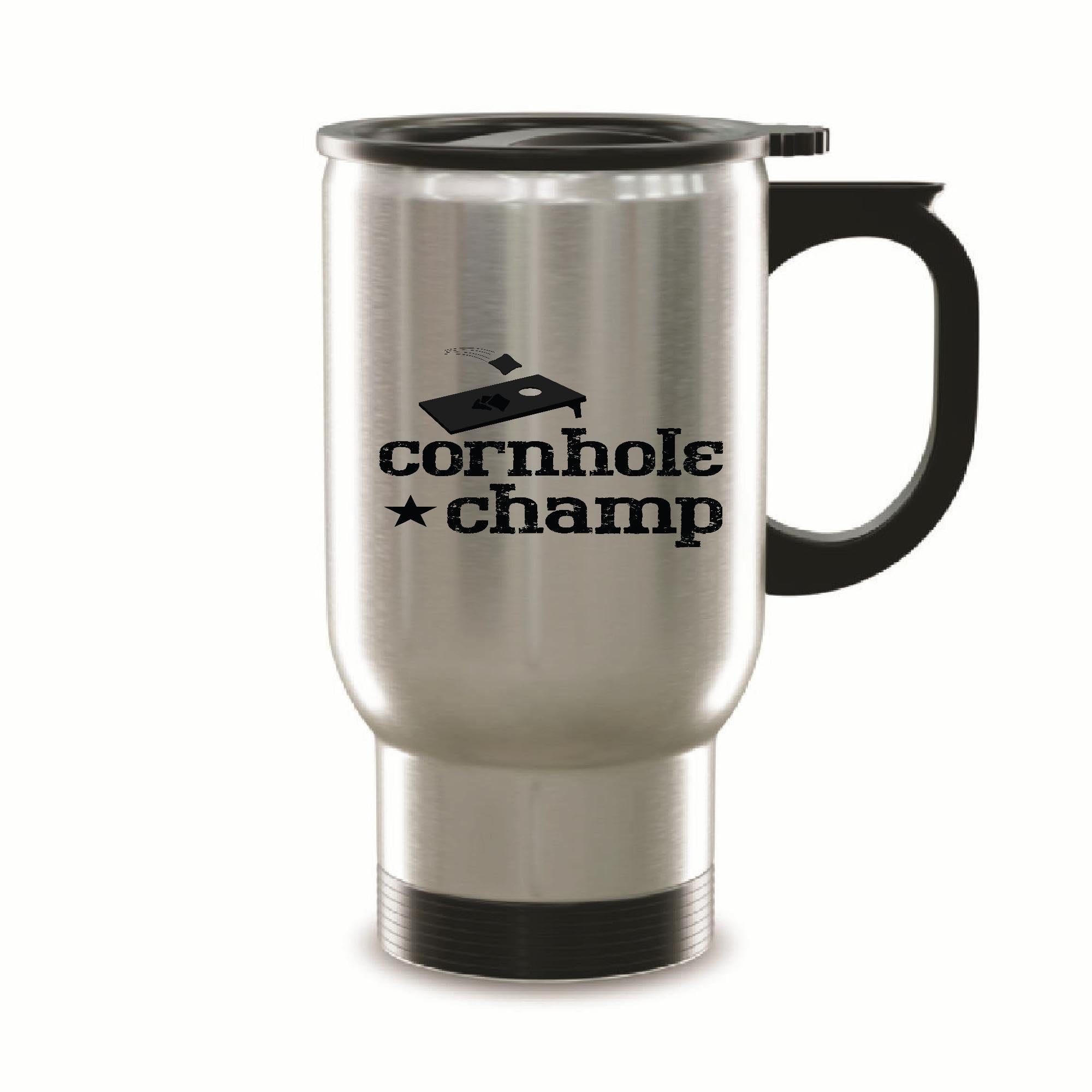 Gift for Cornhole Lovers Novelty Cornhole Champ Funny Designs 14oz Steinless Steel Travel Mug