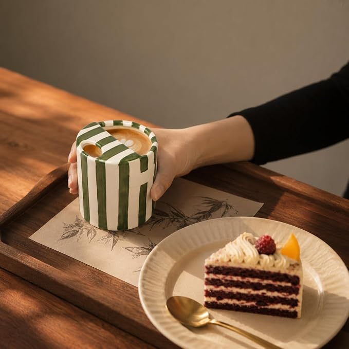 Taza de cerámica con diseño retro pintado a mano miniatura 2