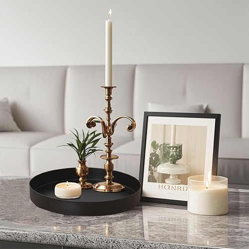 Miniatura 10 de Bandeja redonda negra para portavelas de metal, bandeja decorativa para decoración moderna del hogar de granja (11.8 pulgadas)