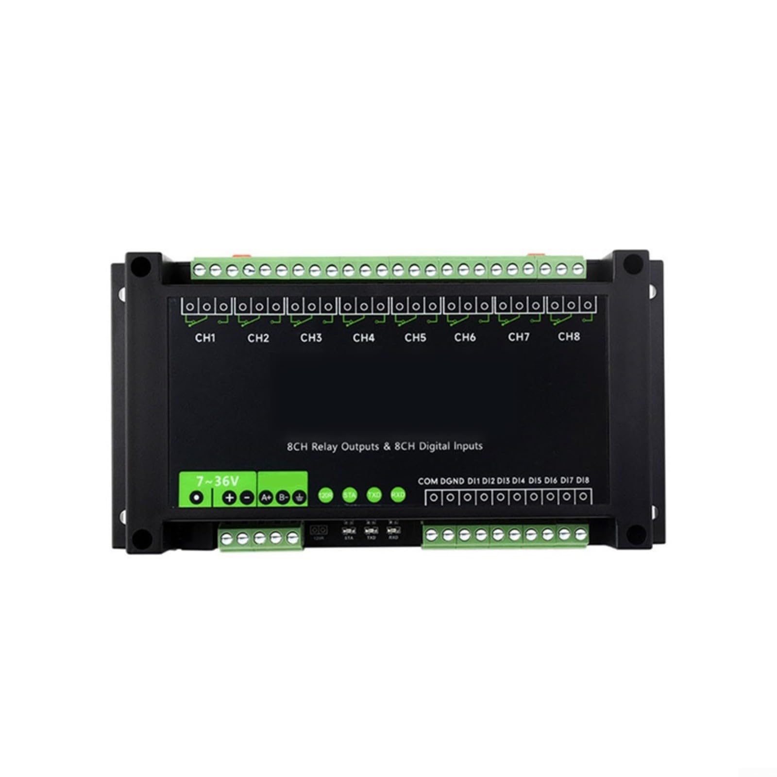 8 canali per relè per modbus per rtu RS485 7-36 V guida a coda | Alloggiamento in ABS, 7-36 V, optoaccoppiatore bidirezionale, algoritmo di decompressione, per industria e per Smart Home