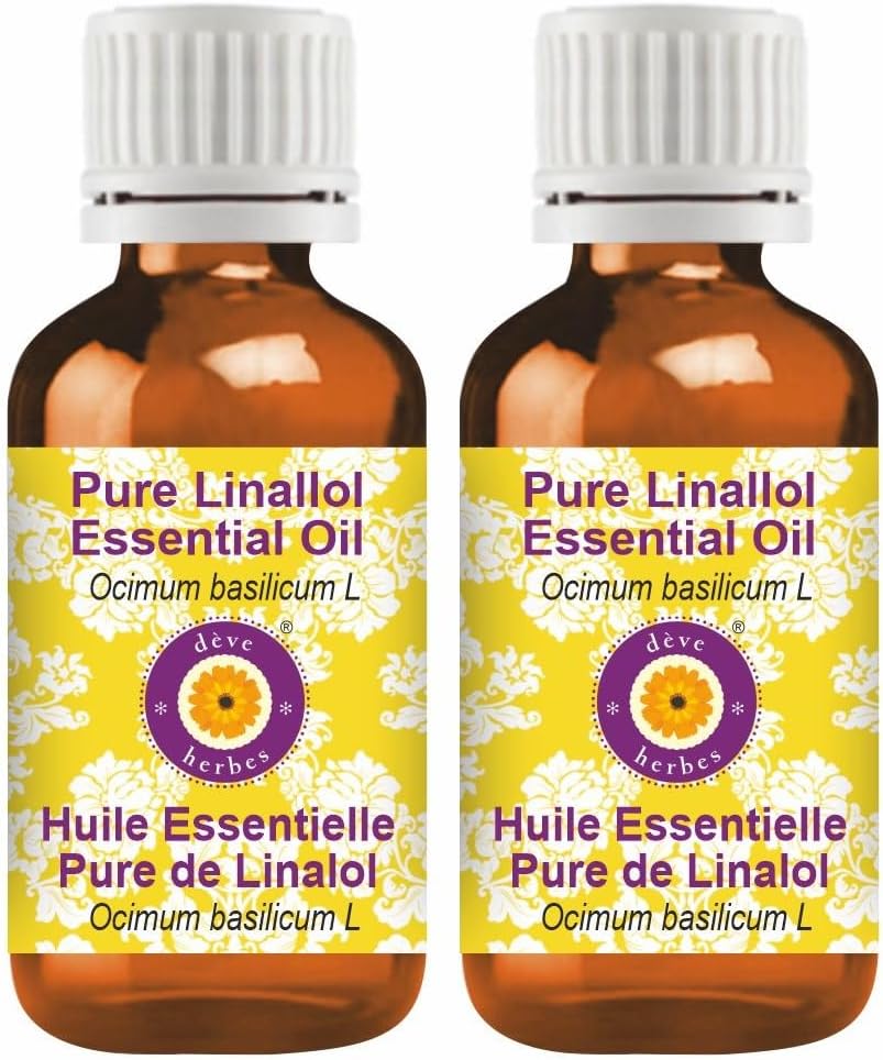 dève herbes Pure Linallol Essential Oil (Ocimum basilicum L) Natural Therapeutic Grade Steam Distilled (Pack of Two) 100mlx2 (6.76 oz)