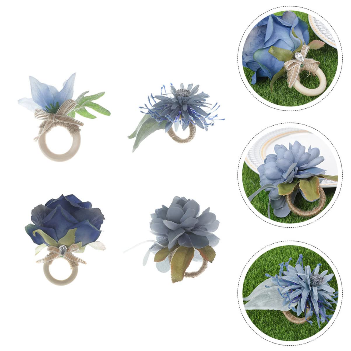 Abaodam 12pezzi Fibbia Decorativa Per Tovaglioli Con Fiori Simulati Juta Anelli Per Tovaglioli Per Matrimoni e Feste Decorazione Elegante Per Tavola