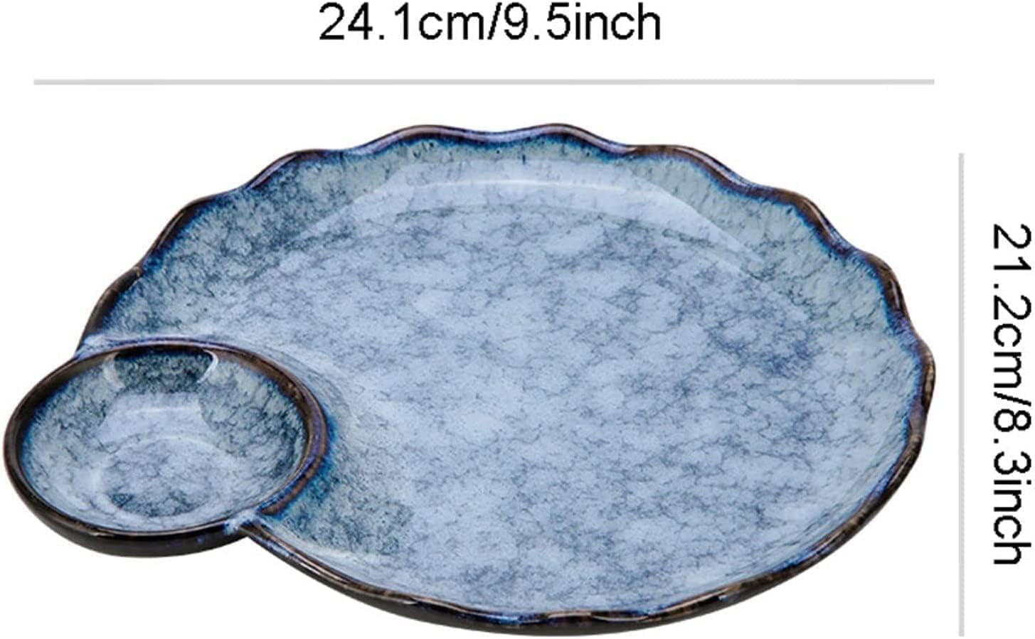 Dumpling plate with sauce dish,Fries Dish,9.5inch Ceramic Japan Chip and Dip Bowls, Dip and Chips Serving Dish, Chip Dip Serving Platter, Fits Sushi, Dumpling, Snack-Dark Blue (Color : Aquamarine) (