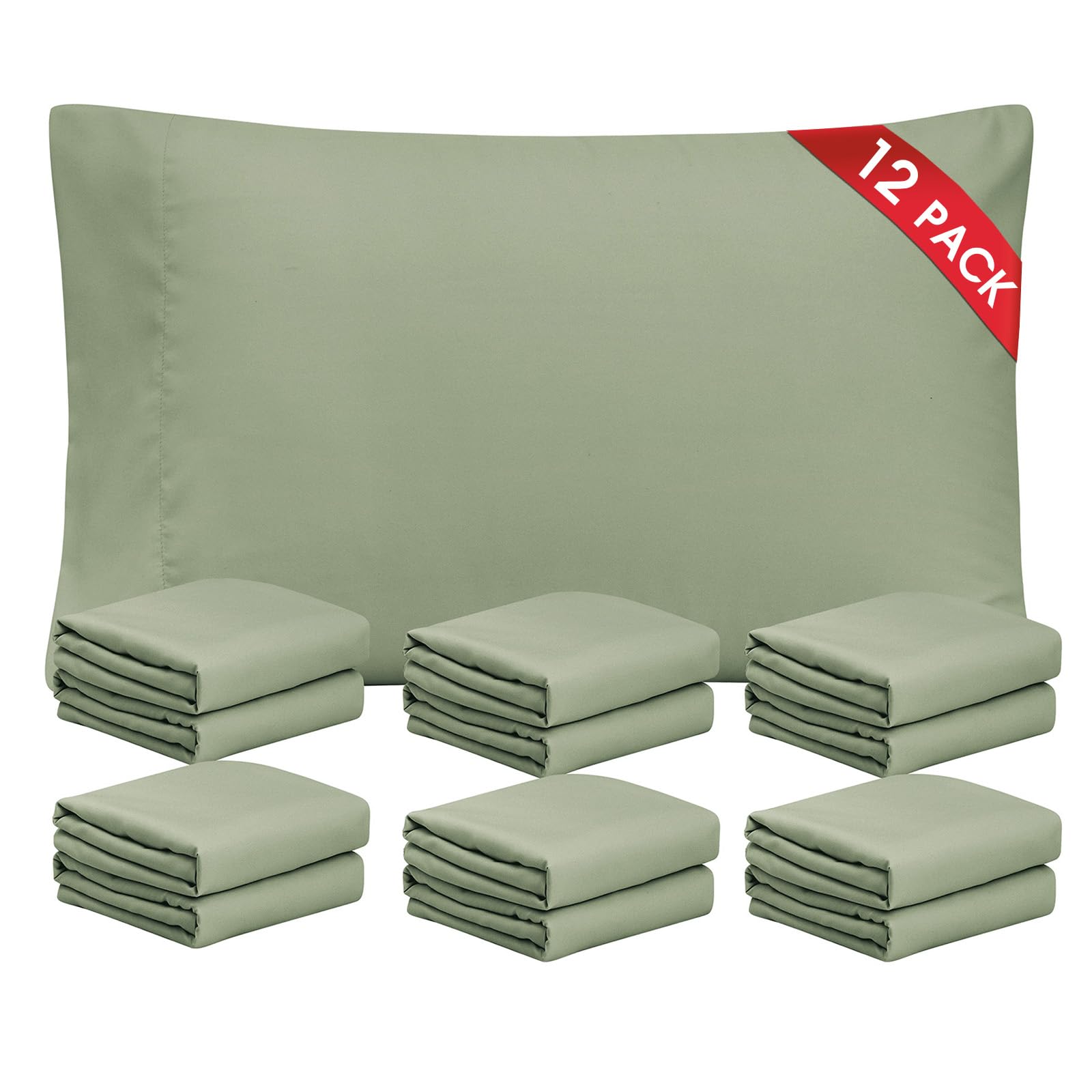 Lot de taies d'oreiller grand lit vert sauge FreshCulture pour hôtel et école