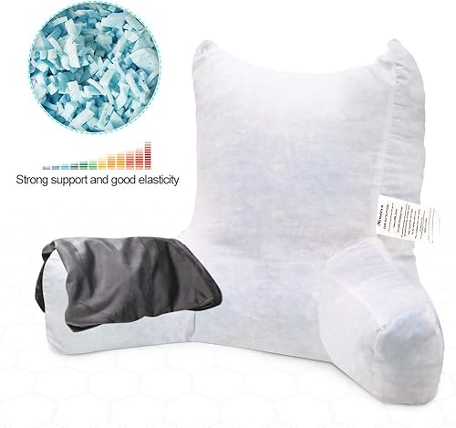 Miniatura 23 de Neustern Almohada de lectura para sentarse en la cama para adultos, almohada de espalda para cama de espuma viscoelástica triturada con brazos