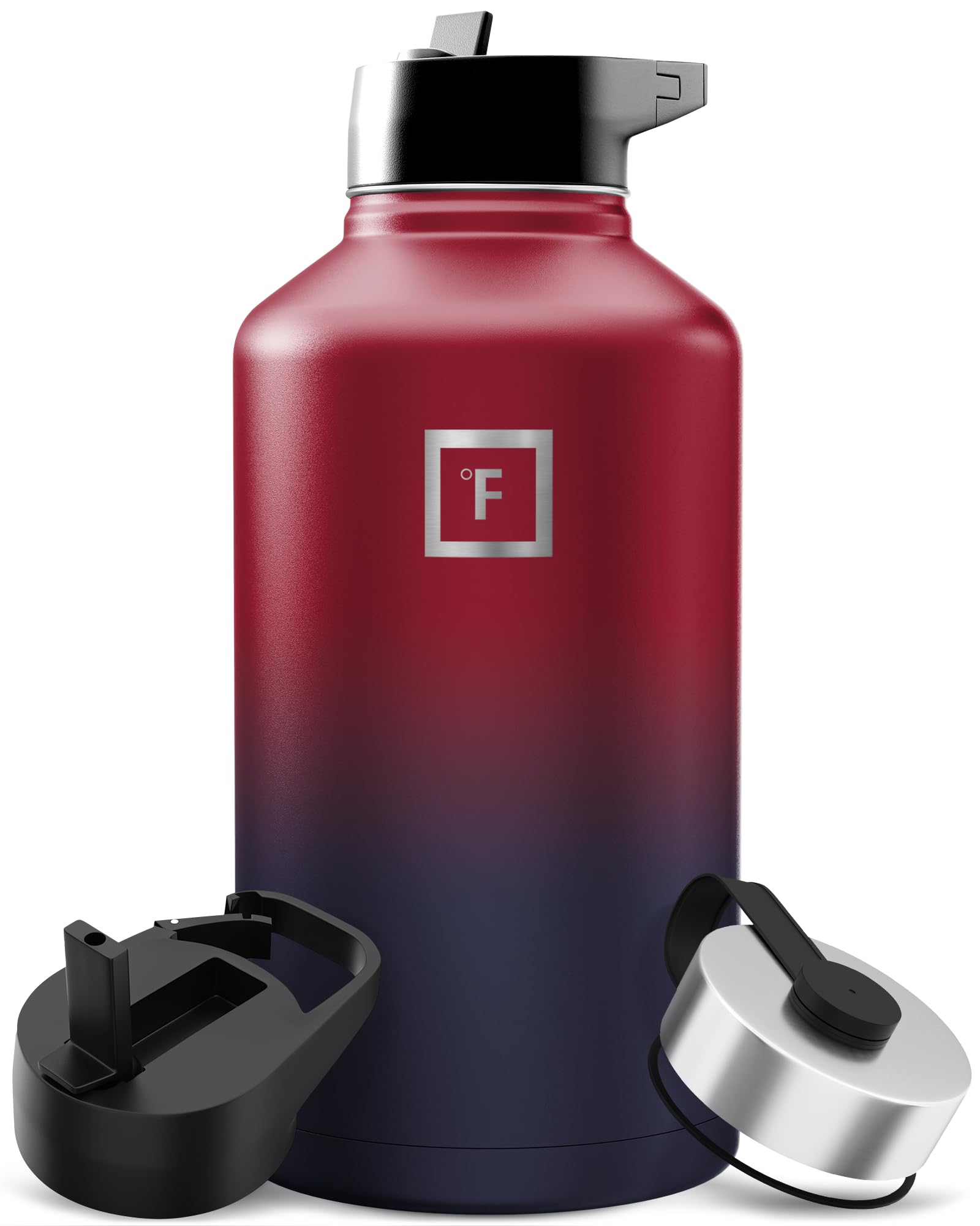 IRON °FLASK Camping & Hiking Hydration Flask with Straw, Wide Mouth Insulated Stainless Steel Sports Water Bottle - 64 oz Dark Rainbow