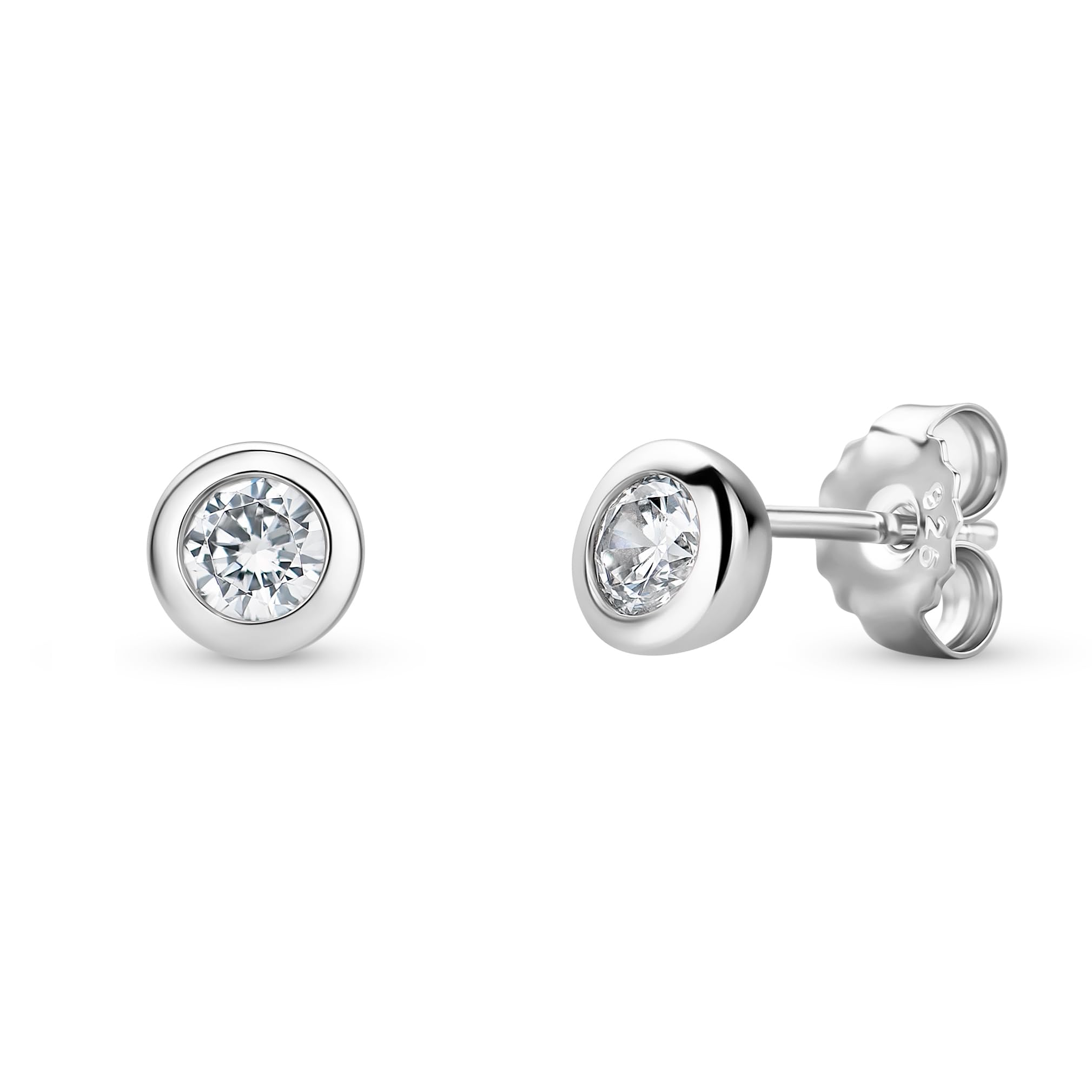 MIORE Pendientes Punto de Luz para Mujer con Circonita Cúbica en Plata de Ley 925, Pendiente Botón con Circonita Cúbica talla Brillante Ct. 0,95 Pendientes pequeños hipoalergénicos.