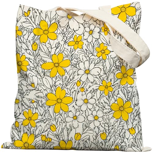 bafayago Floral Tote Bag Aesthetic Daisy Canvas Tote...
