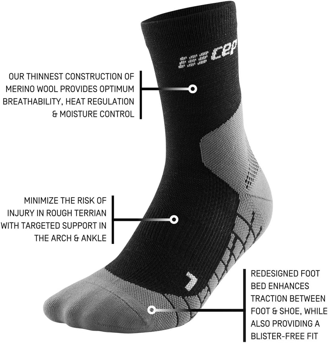 CEP Mens Hiking Socks, Light Merino Wool, Mid-Cut Crew