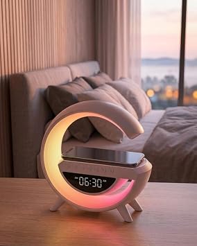 RGB Gece Lambal  Kablosuz  arj Cihazl  Bluetooth Hoparl r Dijital Saat