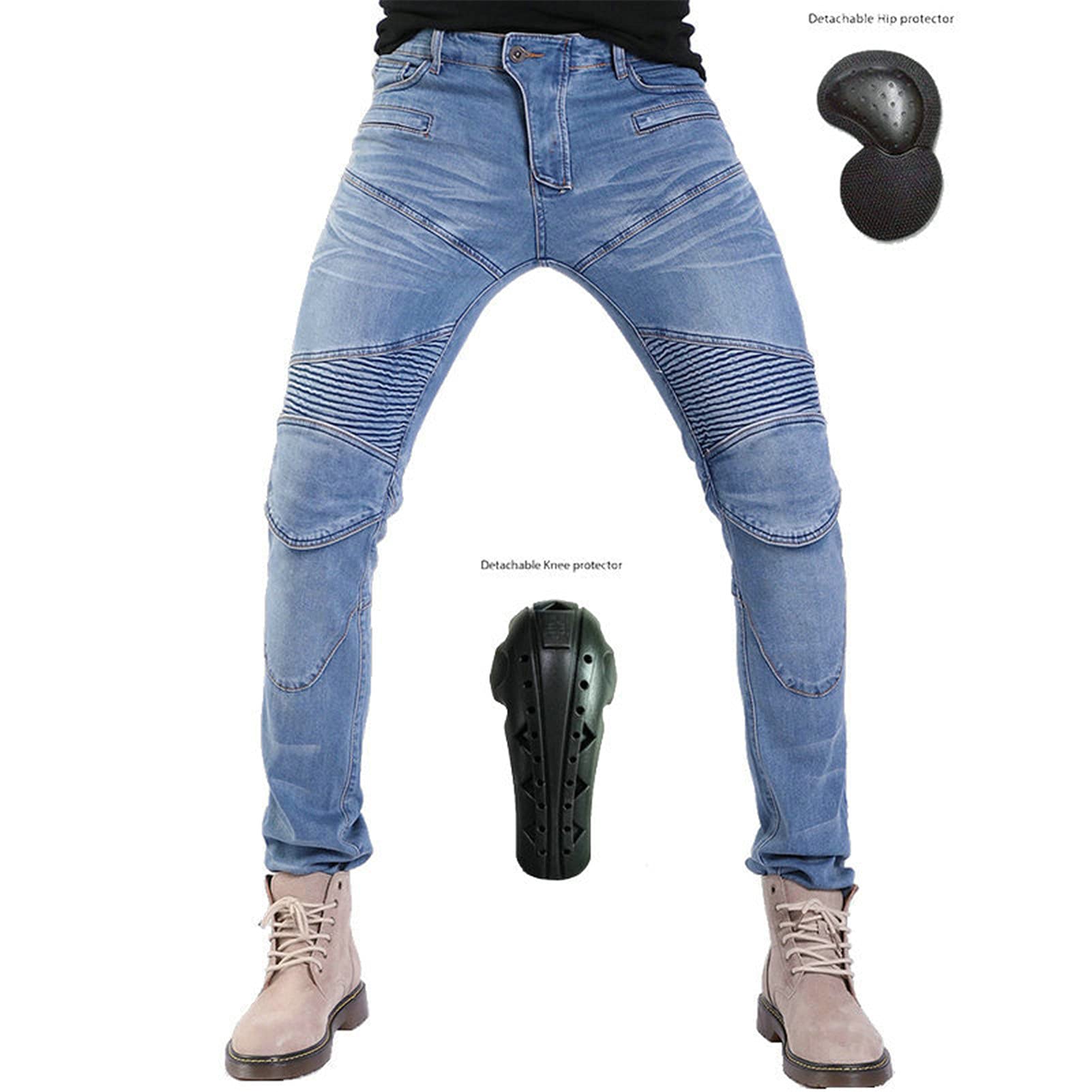 BEDSETS Uomo Moto Biker Jeans Pantaloni da Moto Impermeabili Rinforzato Protezione Jeans in denim per motociclismo con armatura e 4 ginocchiere (Blu,M)