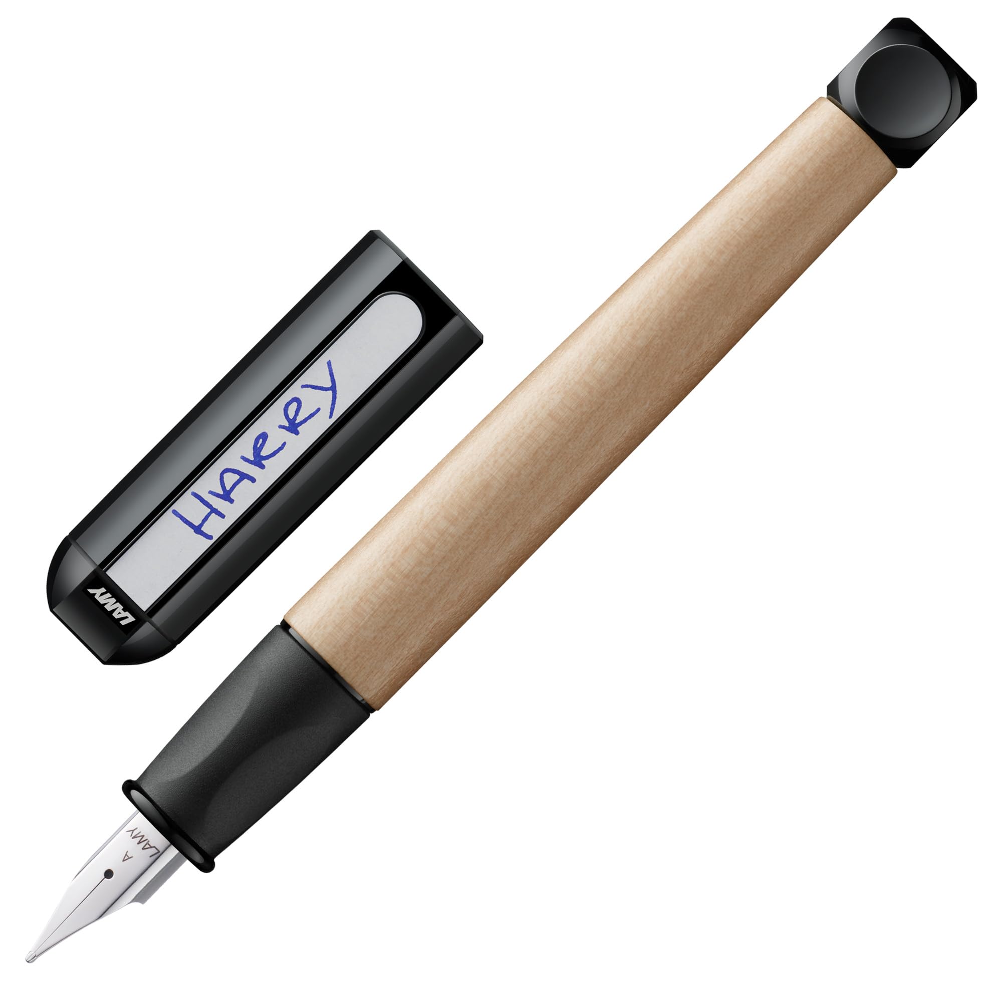 LAMY abc black - child-friendly Fountain Pen for writing beginners with ergonomic grip & polished Left-Handed steel nib (LH) in size M - robust maple wood - including LAMY T 10 blue ink cartridge