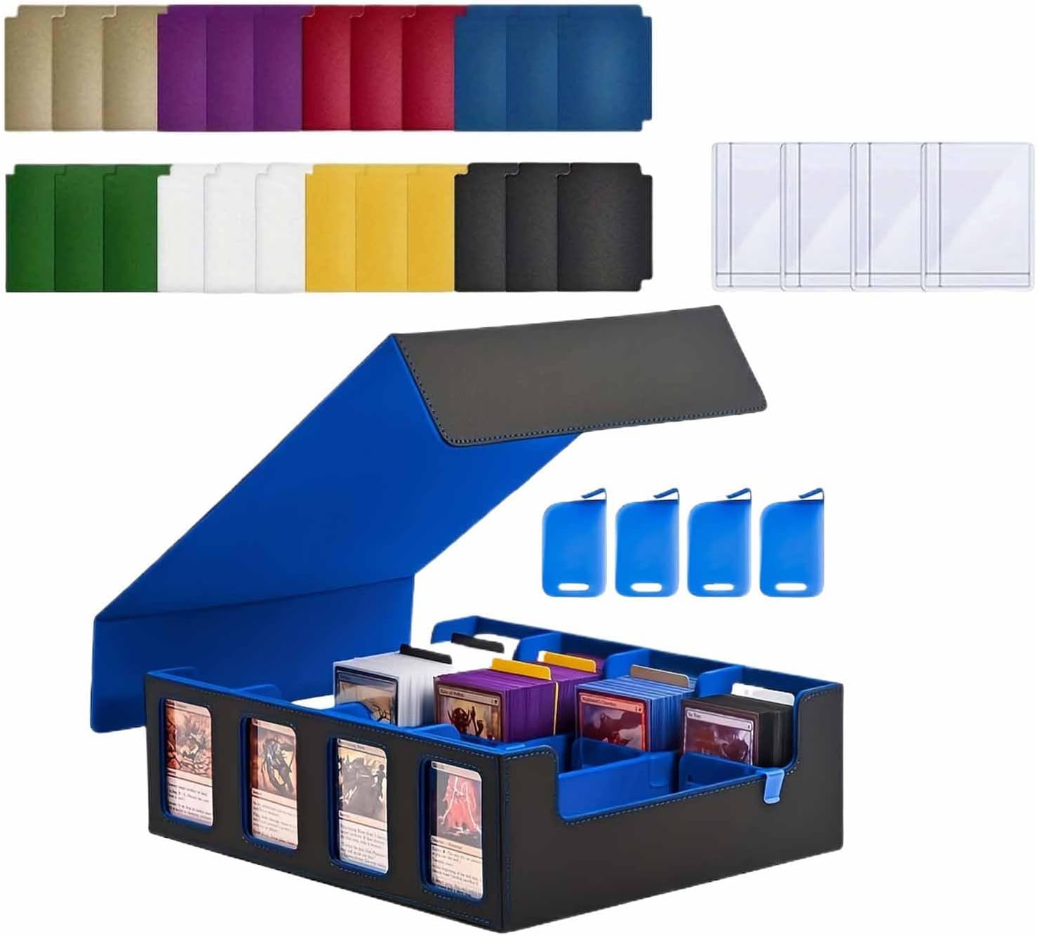 デッキケース - カードオーガナイザー - 取り外し可能な蓋付き 4列ホルダー スリーブサポート 仕切り付き 収集品表示 家族ゲーム