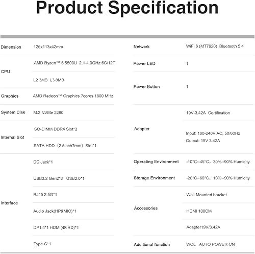 Miniatura 9 de TRIGKEY Mini PC Ryzen 7 Speed S5 5800H (hasta 4.4 GHz, L3 16 MB) Mini computadora para juegos 16 GB DDR4 3200 MHz 500 GB M.2 2280 NVMe SSD, Wi-Fi