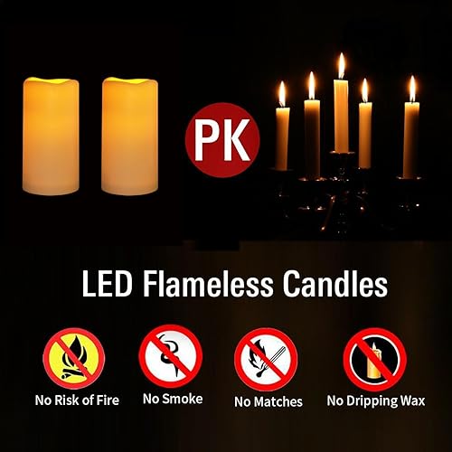 Miniatura 5 de Paquete de 12 velas impermeables sin llama con velas de control remoto, velas LED parpadeantes de plástico a pilas, tamaño grande (3 pulgadas de
