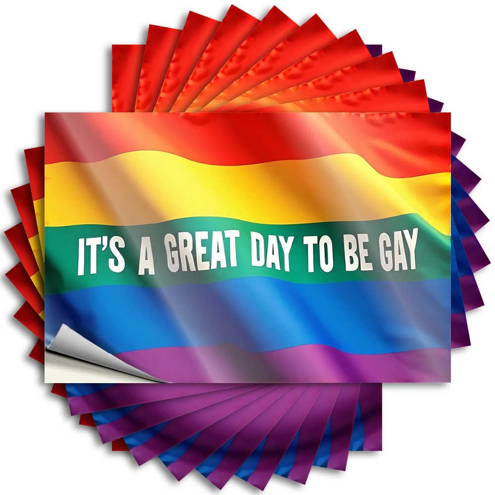 Retro Sticker - Books Items Bottle It's A Great Day to Be Gay Flag Waving(12X18CM)