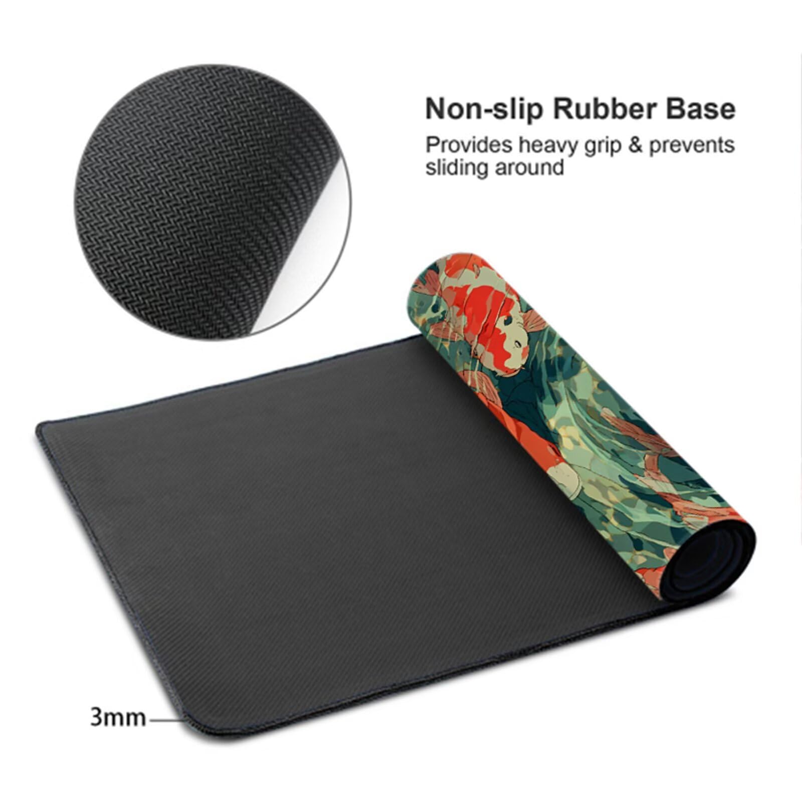 Tappetino Mouse Gaming Carpa koi Mouse Pad Gatto, Sottomano Scrivania Grande 1200x600 mm Migliora la Precisione e la Velocità, Mousepad Impermeabile e Antiscivolo per PC, MacBook, Laptop 3Y-916