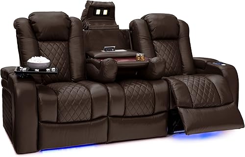 Seatcraft Euphoria - Sofá de calor y masaje reposacabezas alimentado Lumbar accionado cuero de grano superior 7000 reclinable accionado negro